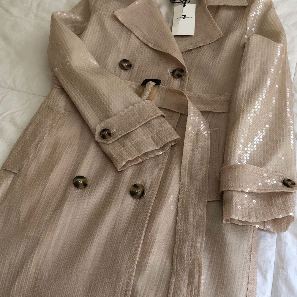 7 For All Mankind Sequin Trench Coat in Nude Beige - Picture 6 of 11